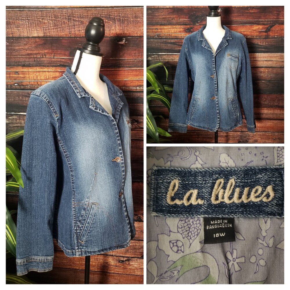 LA Blues Vintage Jean Jacket Plus Size 18 W Blue Denim